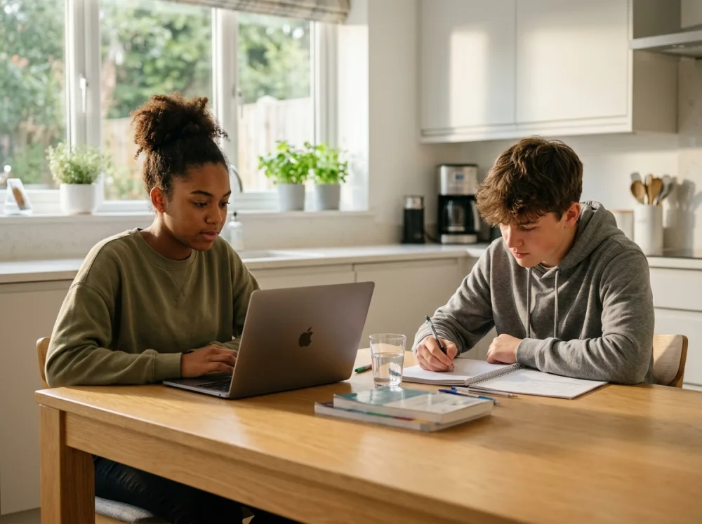 Family studying together at home